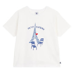 Petit Bateau - تي شيرت برج إيفل قطن عضوي | أبيض
