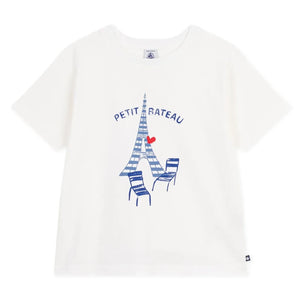 Petit Bateau - تي شيرت برج إيفل قطن عضوي | أبيض