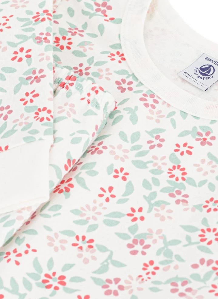 Petit Bateau - بيجاما فليس من القطن العضوي بنقشة زهور | أبيض