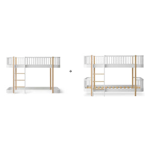 Oliver Furniture - Orijinal dönüşüm kiti, çatı katı yataktan ranza yatağa, beyaz/meşe | Meşe