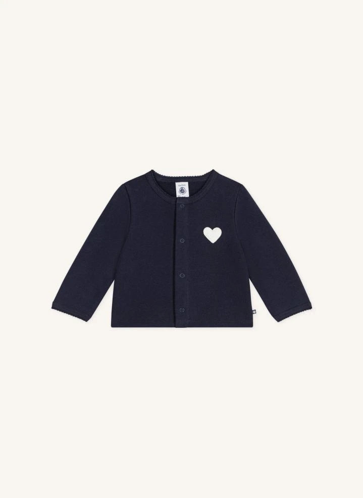 Petit Bateau - كارديغان بنقشة قلب من القطن العضوي | أزرق ليلي
