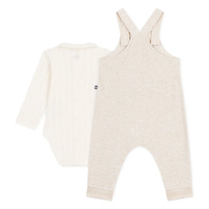 Petit Bateau - Organik pamuk kadife body ve salopet takımı | Bej