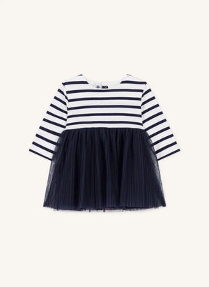 Petit Bateau - Çizgili Tül Bebek Elbisesi | Lacivert