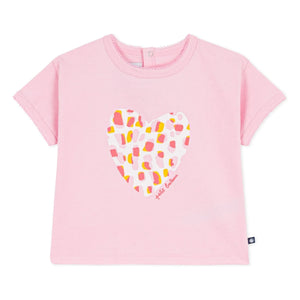 Petit Bateau - Organik Pamuk Bebek Kalp Tişört | Pembe