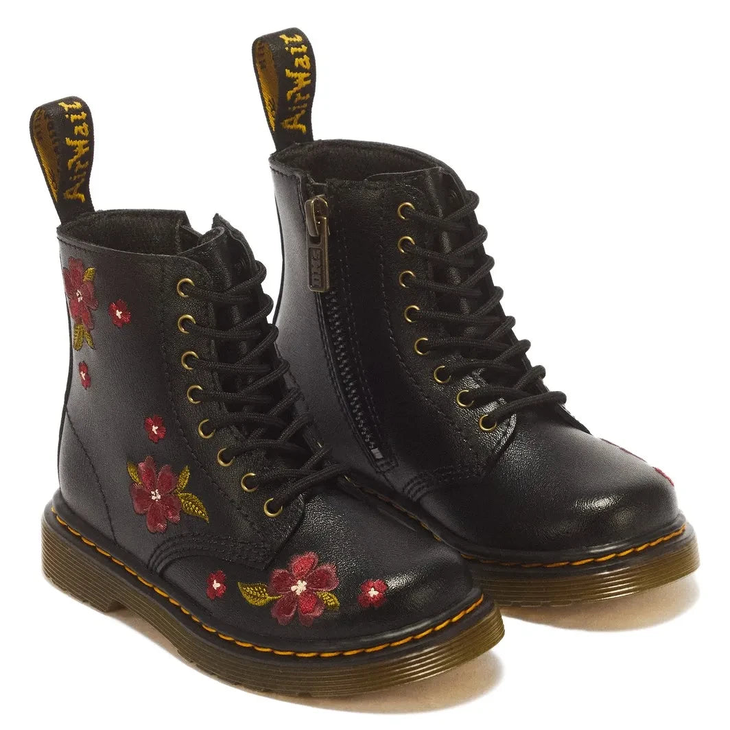 Dr Martens - أحذية 1460 T مزخرفة بالزهور ذات أربطة | أسود