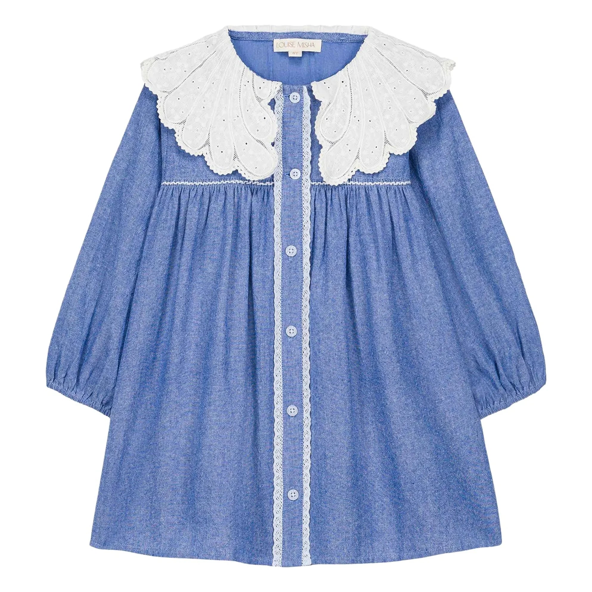 Louise Misha - Hyacinte organik pamuk elbise | Denim mavi