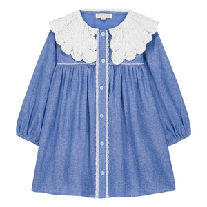 Louise Misha - Hyacinte organik pamuk elbise | Denim mavi