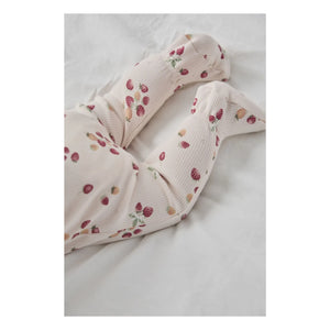 Petit Lem - Ayaklı Pijama Çilek Ribana Organik Pamuk | Pembe