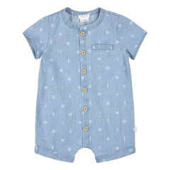 Petit Lem - Organik Pamuklu Chambray Çapa Tulum | Denim mavi