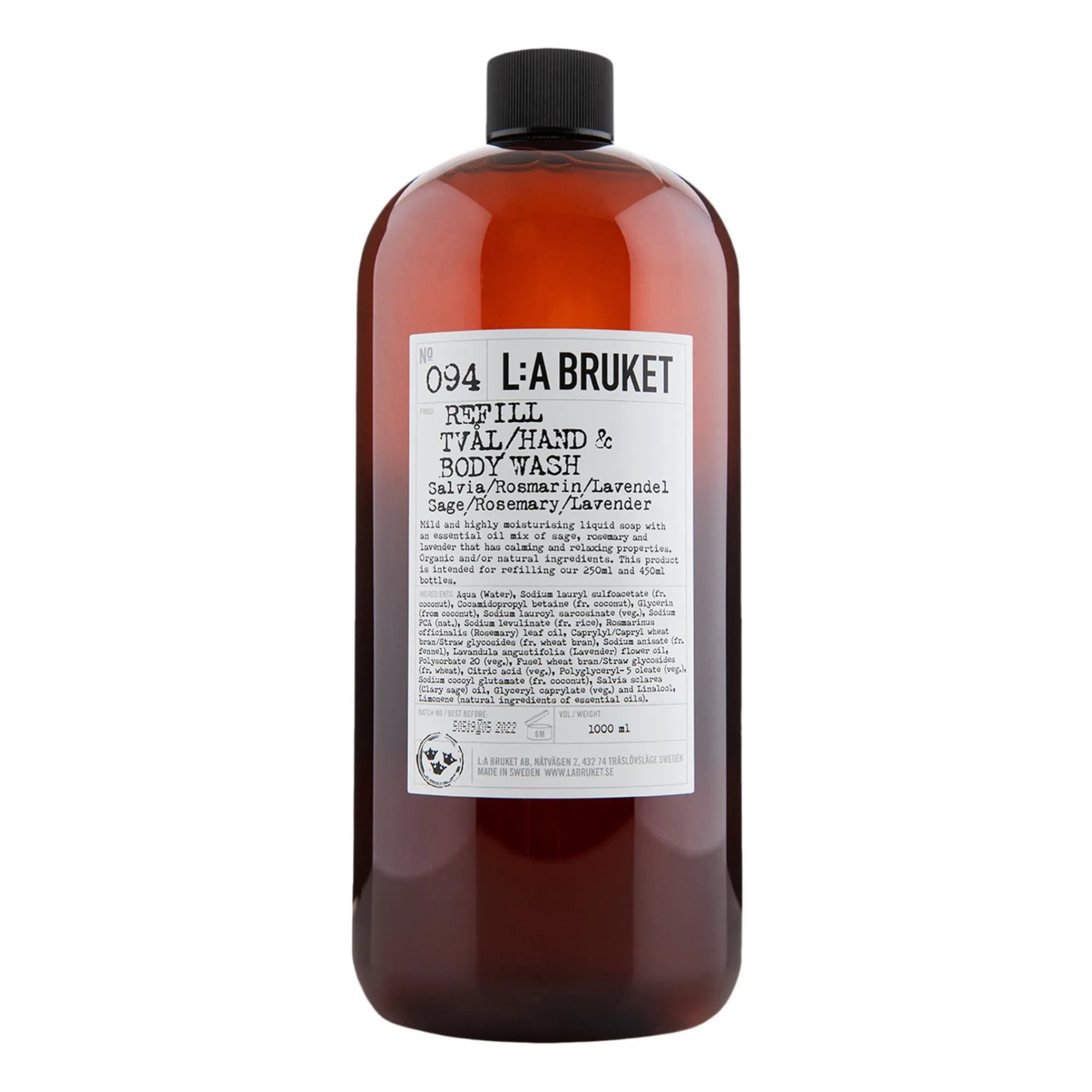 L:A BRUKET - 094 Yeniden Doldurulabilir El ve Vücut Sabunu Adaçayı/Biberiye/Lavanta 1000 ml