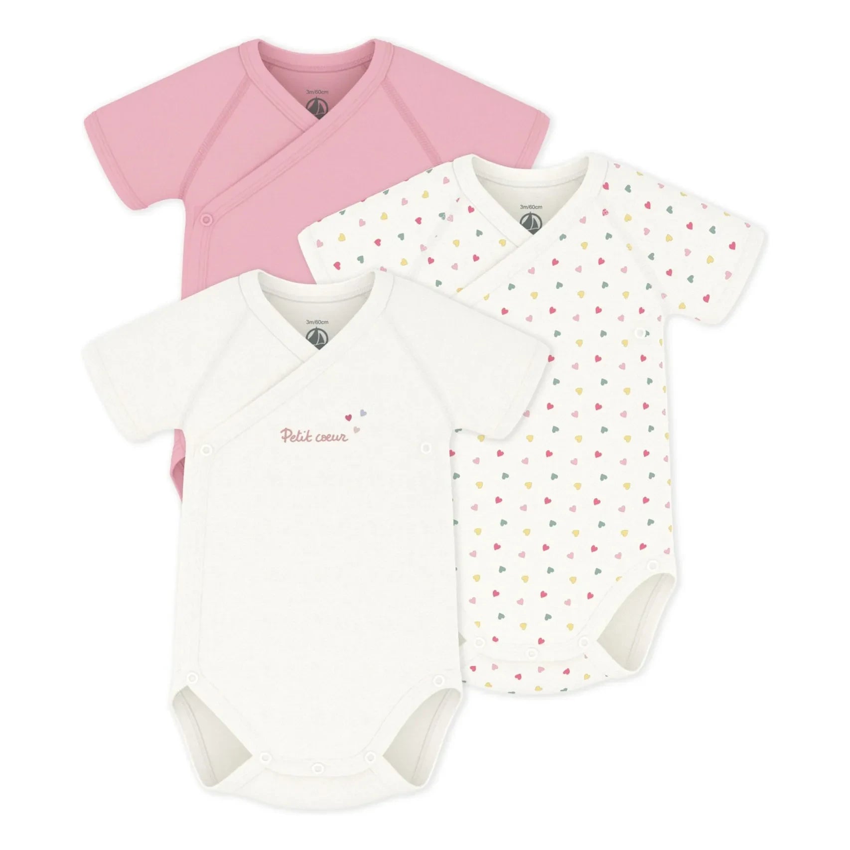 Petit Bateau - 3'lü Küçük Kalpli Organik Pamuk Çapraz Body | Beyaz