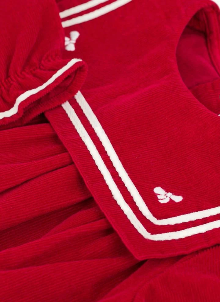 Petit Bateau - جمبسوت مخملي من القطن العضوي | أحمر
