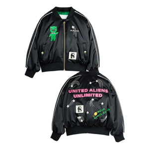 Mini Rodini - Alien Saten Geri Dönüştürülmüş Elyaf Baseball Ceket | Siyah