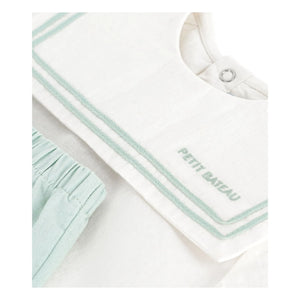 Petit Bateau - Lacivert yakalı üst ve keten şort takımı | Sage