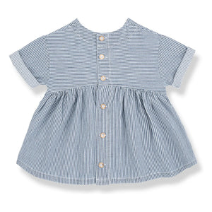 1+ in the family - Çizgili Margalida Denim Elbise Organik Pamuk | Açık Mavi