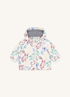Petit Bateau - معطف داون للأطفال بلون إكرو بنقشة حيوانات