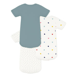 Petit Bateau - 3'lü Organik Pamuk Kalp Body Seti | Mavi