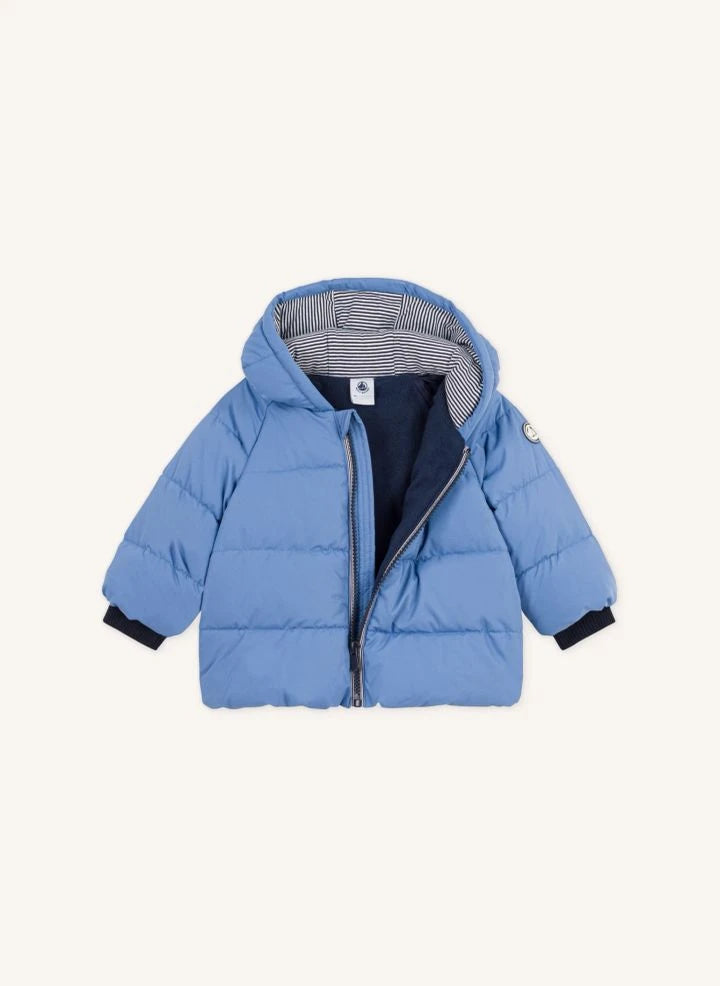 Petit Bateau - معطف ريش الإوز للأطفال سادة | أزرق