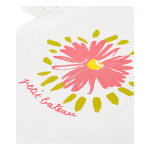 Petit Bateau - Organik pamuklu çiçekli fırfırlı T-shirt | Beyaz
