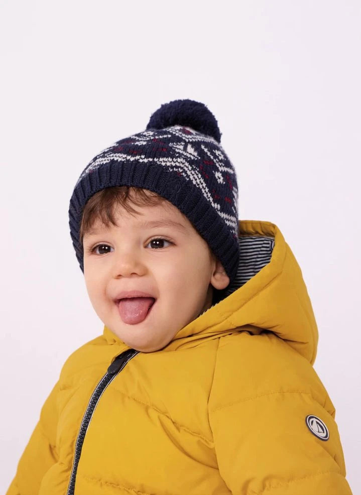 Petit Bateau - قبعة صوفية جاكار | كحلي