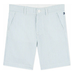 Petit Bateau - Çizgili Bermuda Şort Seersucker Organik Pamuk | Açık Mavi