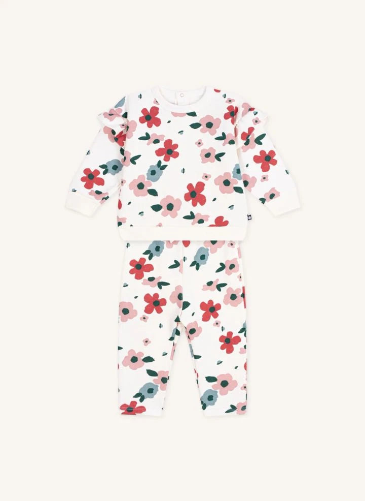 Petit Bateau - طقم سويتشيرت وجوغر بنقشة زهور من القطن العضوي | إكرو