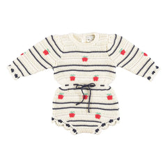 Bebe Organic - Daisy Apples Organik Pamuk Örgü Tulum | Ekru