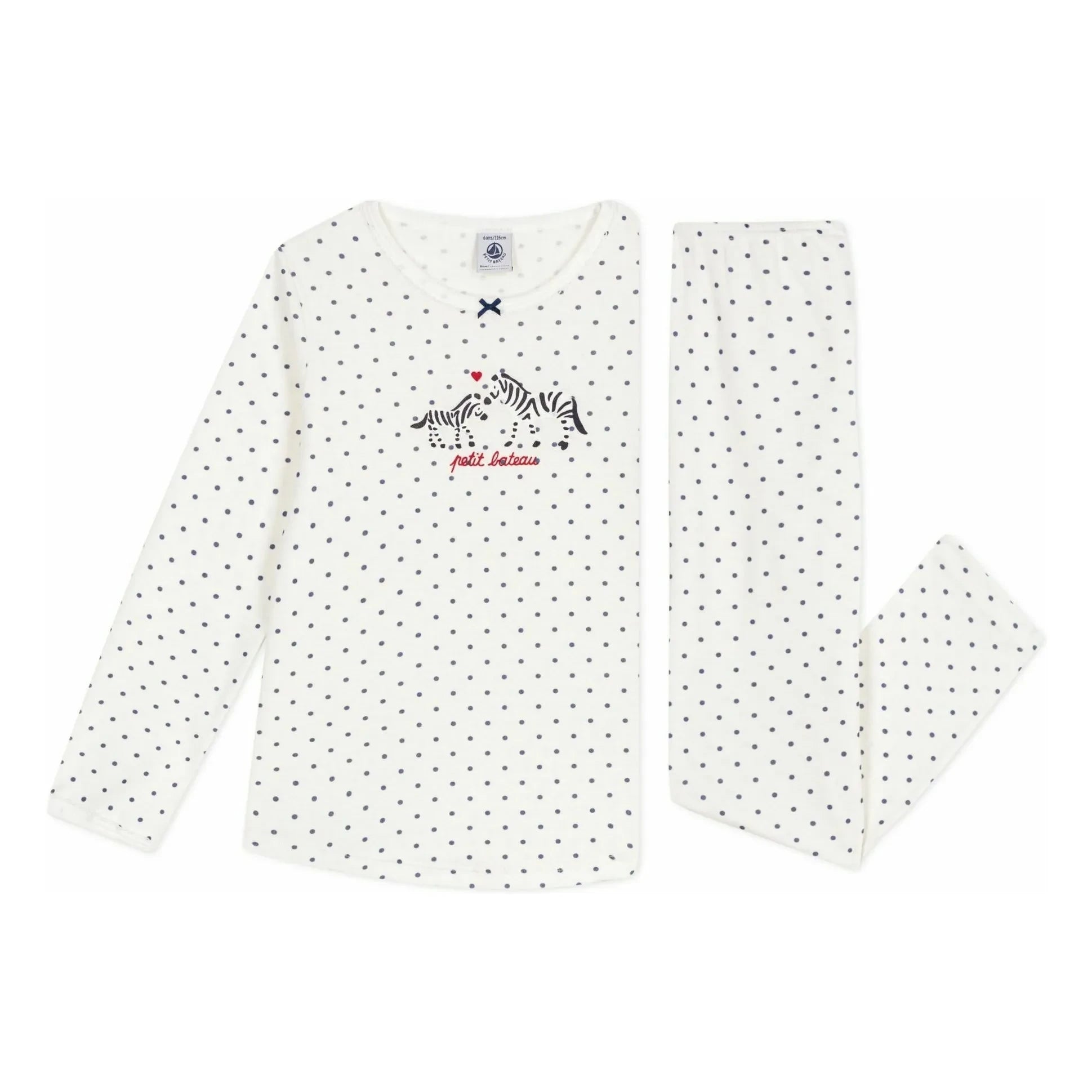 Petit Bateau - Zebra Puantiyeli Organik Pamuk Pijama | Beyaz