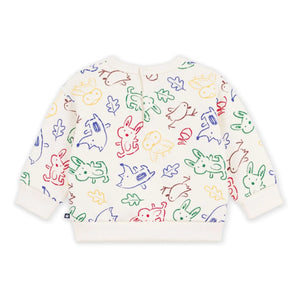 Petit Bateau - Sweat Animals Bebek Organik Pamuk | Ekru