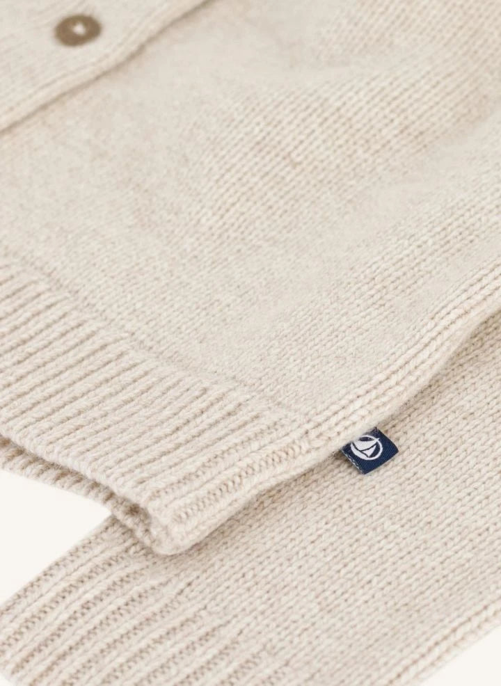 Petit Bateau - كارديغان بياقة صوفية | Heather بيج