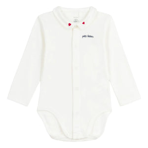 Petit Bateau - Organik Pamuk İşlemeli Yaka Body | Beyaz