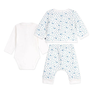 Petit Bateau - Organik Pamuklu Tilkiler Body, Örtü ve Pantolon Seti | Beyaz