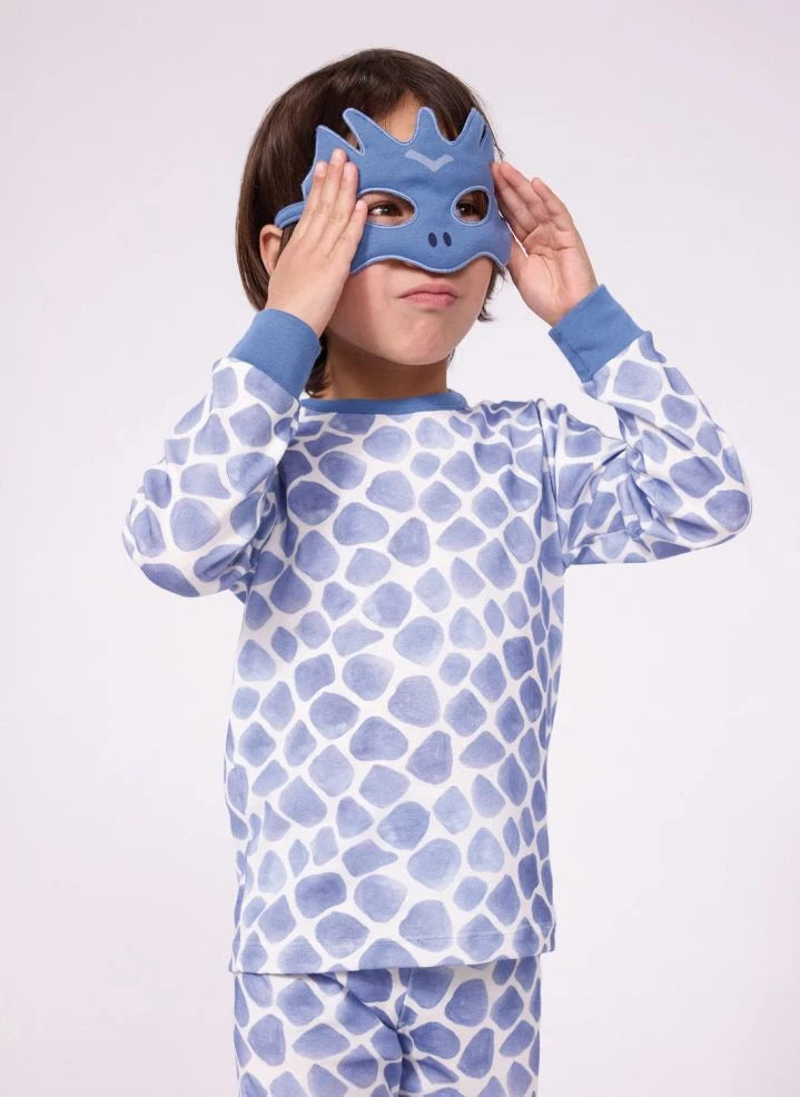 Petit Bateau - طقم بيجامة وقناع بتصميم التنين من القطن العضوي | أزرق