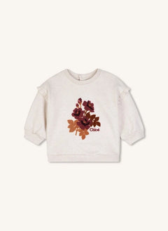 Chloé - Eskitilmiş Çiçekler Organik Pamuk Sweatshirt | Ekru