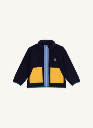 Petit Bateau - معطف شيربا بلوك ألوان باللون الأزرق منتصف الليل