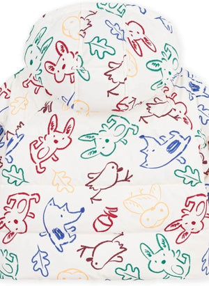 Petit Bateau - معطف داون للأطفال بلون إكرو بنقشة حيوانات