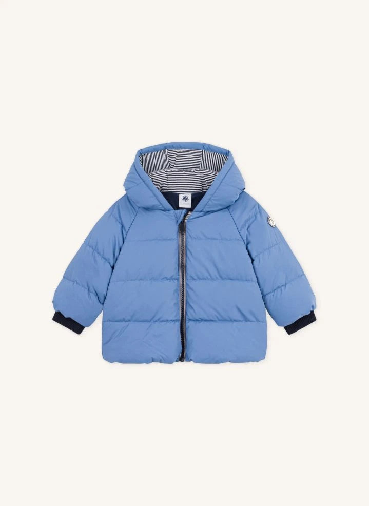 Petit Bateau - معطف ريش الإوز للأطفال سادة | أزرق