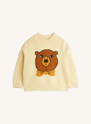 Mini Rodini - Intarsia Organik Pamuklu Ayı Kazak | Ecru