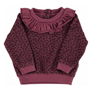 Piupiuchick - Fırfırlı Yaka Sweatshirt Leopard Organik Pamuk | Aubergine