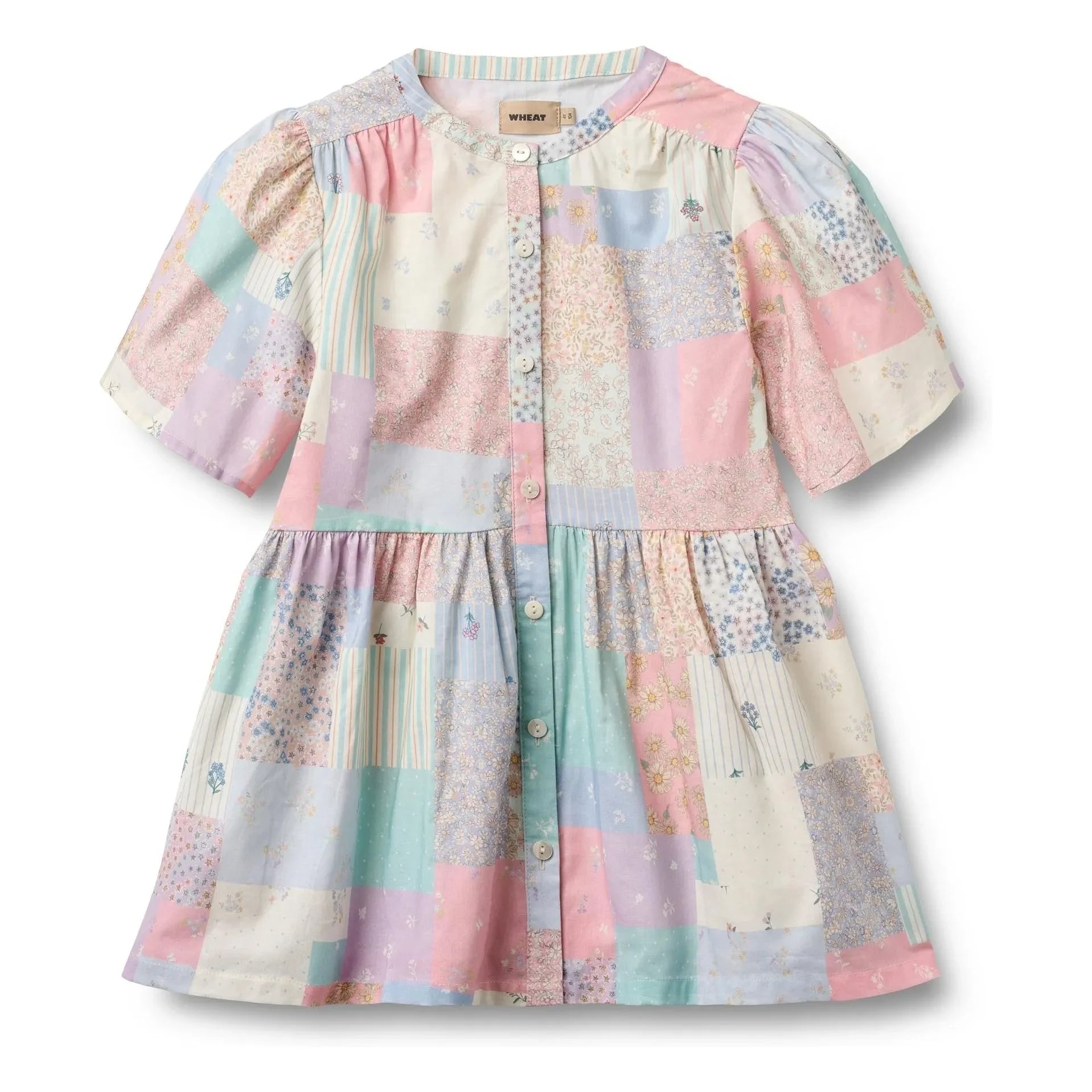 Wheat - Annabell Patchwork Organik Pamuk Elbise | Soluk sarı