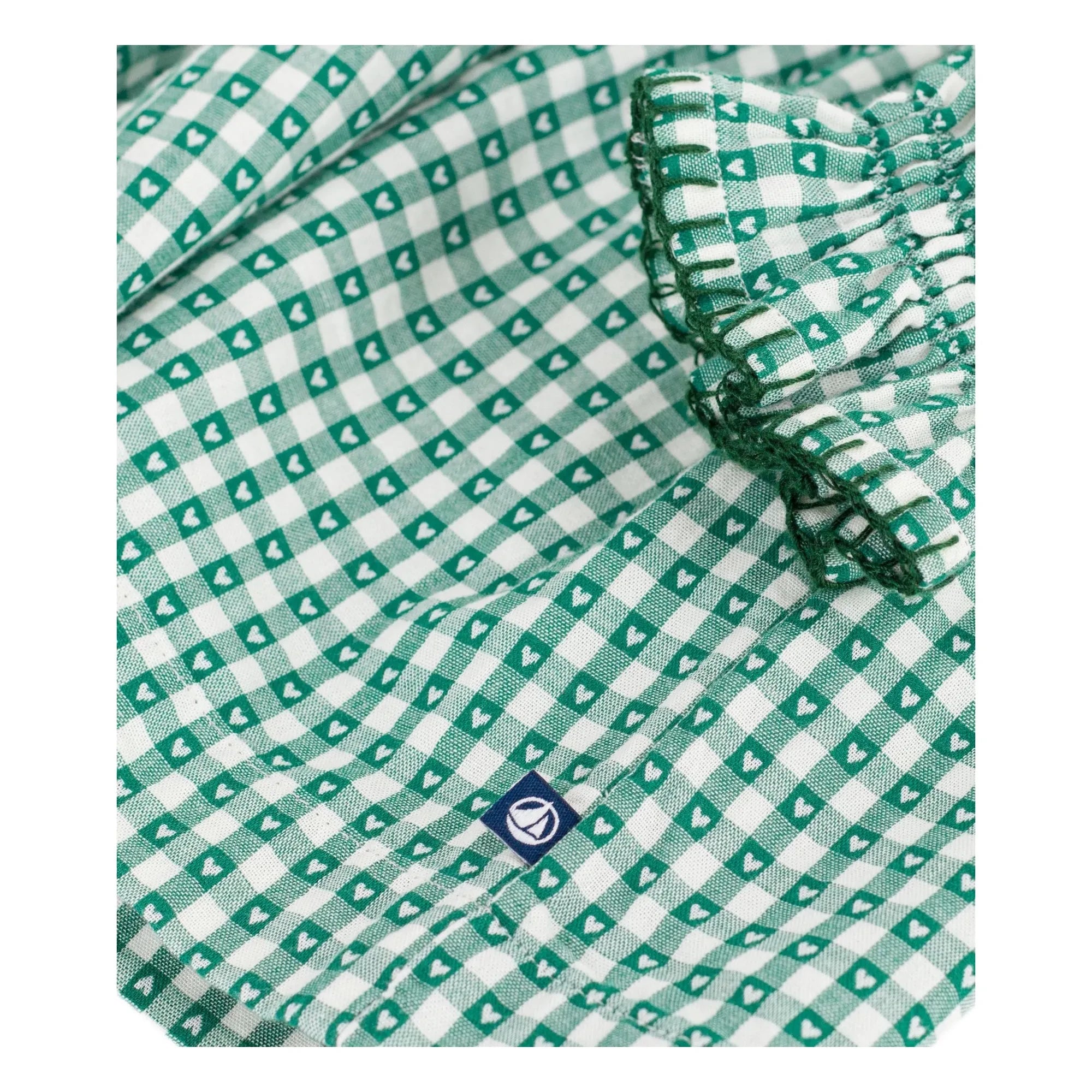 Petit Bateau - فستان واسع بقصة A من بوبلين القطن العضوي بمربعات | أخضر