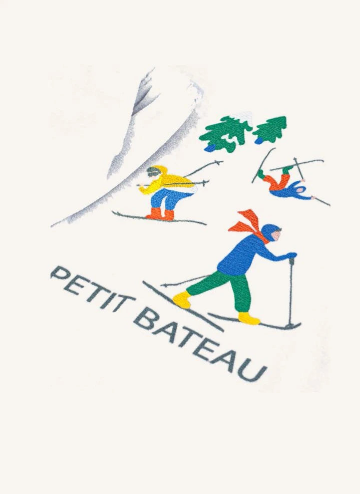 Petit Bateau - بيجاما تزلج للأطفال من مخمل قطن عضوي | أزرق رمادي