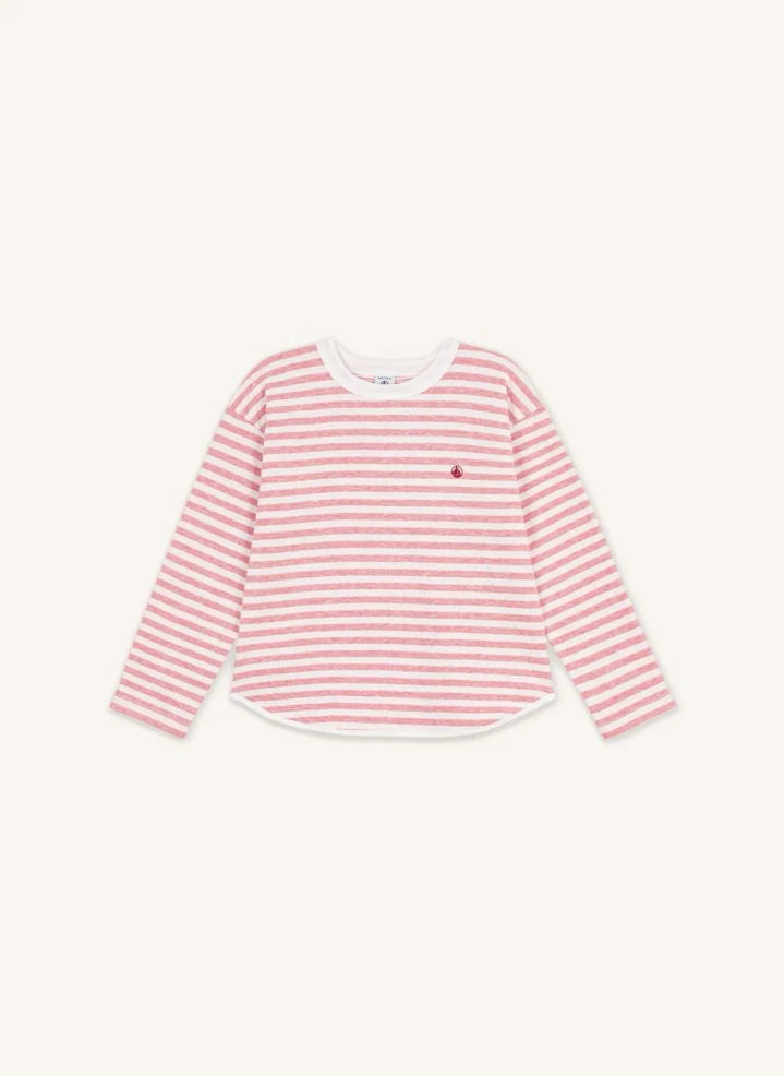 Petit Bateau - تيشيرت مخطط بياقة دائرية | وردي