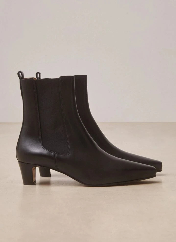 Rivecour - رقم 525 حذاء طويل من الجلد | أسود