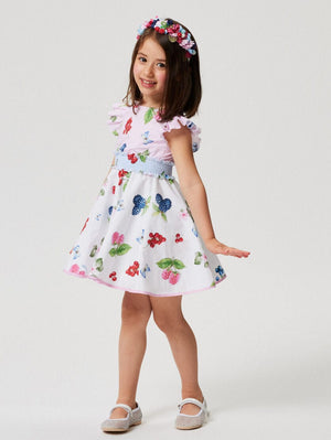 Monnalisa Girls Fruit Print Dress in Pink