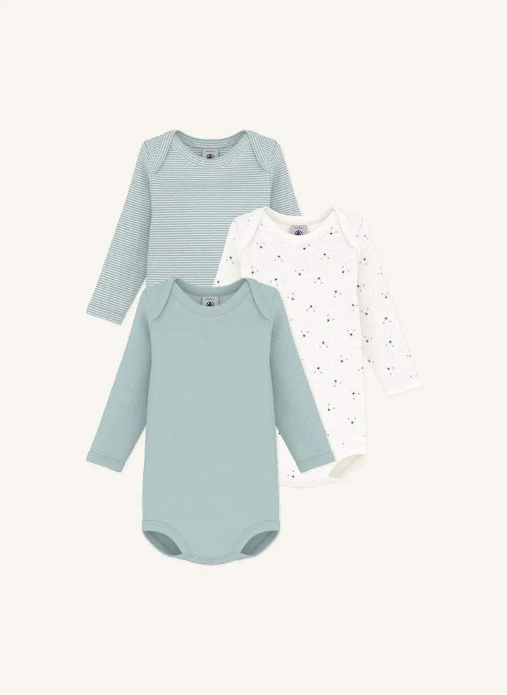 Petit Bateau - طقم مكوّن من 3 بودي من القطن العضوي | أخضر