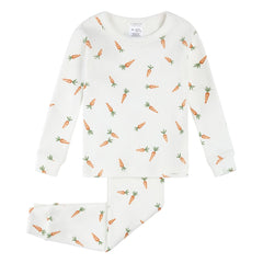 Petit Lem - Uzun kollu pijama, Nervürlü Havuç Desenli Organik pamuk | Beyaz