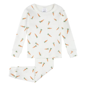 Petit Lem - Uzun kollu pijama, Nervürlü Havuç Desenli Organik pamuk | Beyaz