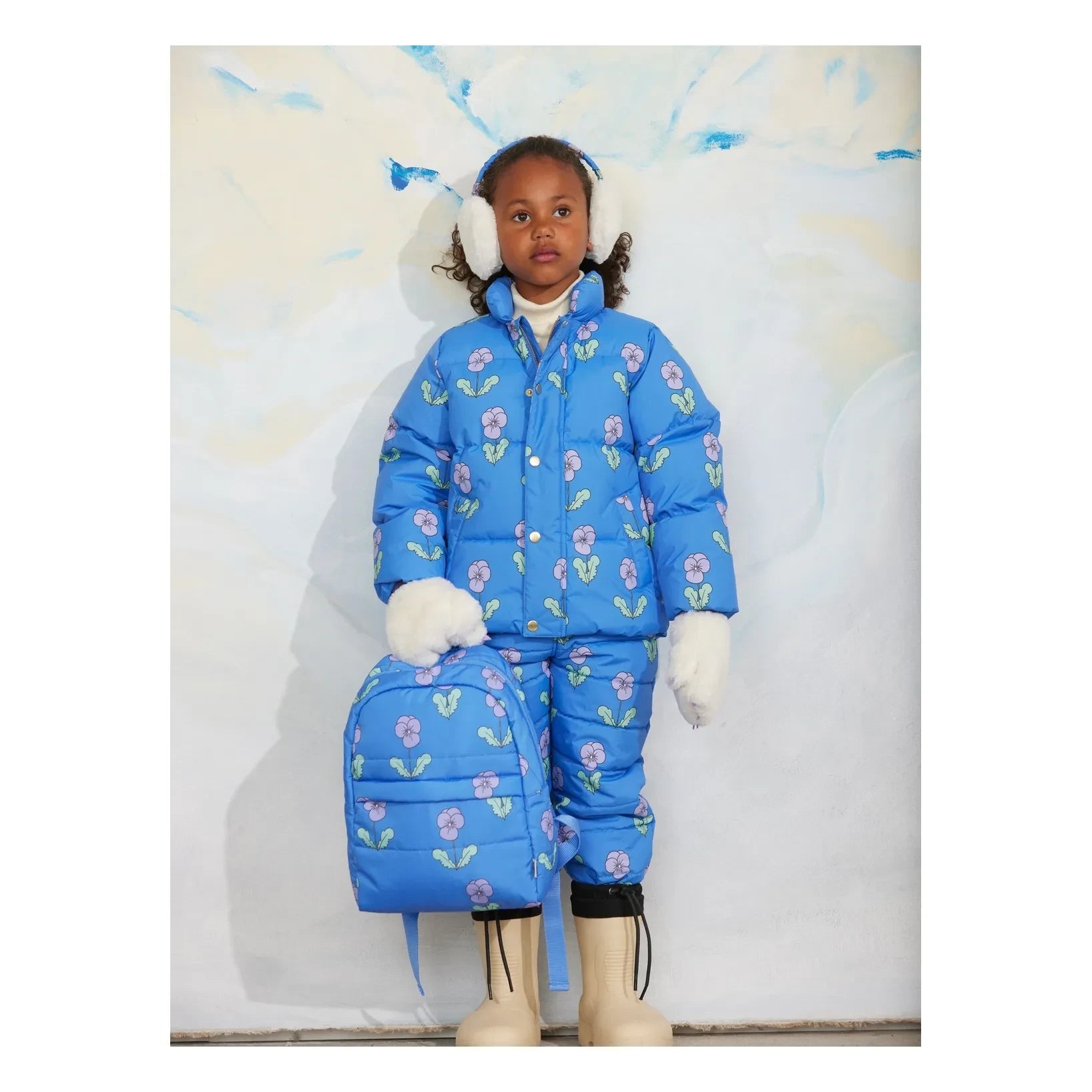 Mini Rodini - Geri Dönüştürülmüş Elyaf Çiçek Dolgulu Mont | Mavi
