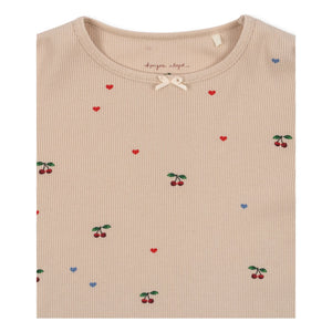 Konges Sløjd - Ella Cerises organik pamuklu fitilli T-shirt | Toz Pembe